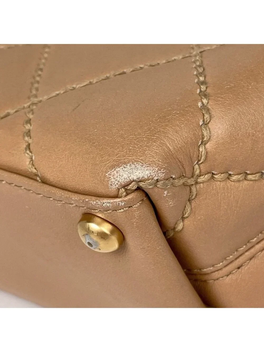 Chanel Wild Stitch Tote CC Logo Leather Beige